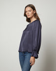 PARI LUX SLUB LONG SLEEVE TOP - Dark Navy
