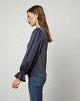 PARI LUX SLUB LONG SLEEVE TOP - Dark Navy