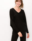 BRUSHED FLEECE V-NECK DOLMAN TOP
