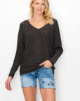 BRUSHED FLEECE V-NECK DOLMAN TOP