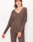 BRUSHED FLEECE V-NECK DOLMAN TOP