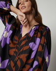 ISRA BOTANICAL SATIN LONG SLEEVE BLOUSE