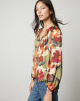 ISRA BOTANICAL SATIN LONG SLEEVE BLOUSE
