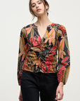 SYDNEY RUCHED FLORAL V-NECK BLOUSE