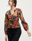 SYDNEY RUCHED FLORAL V-NECK BLOUSE