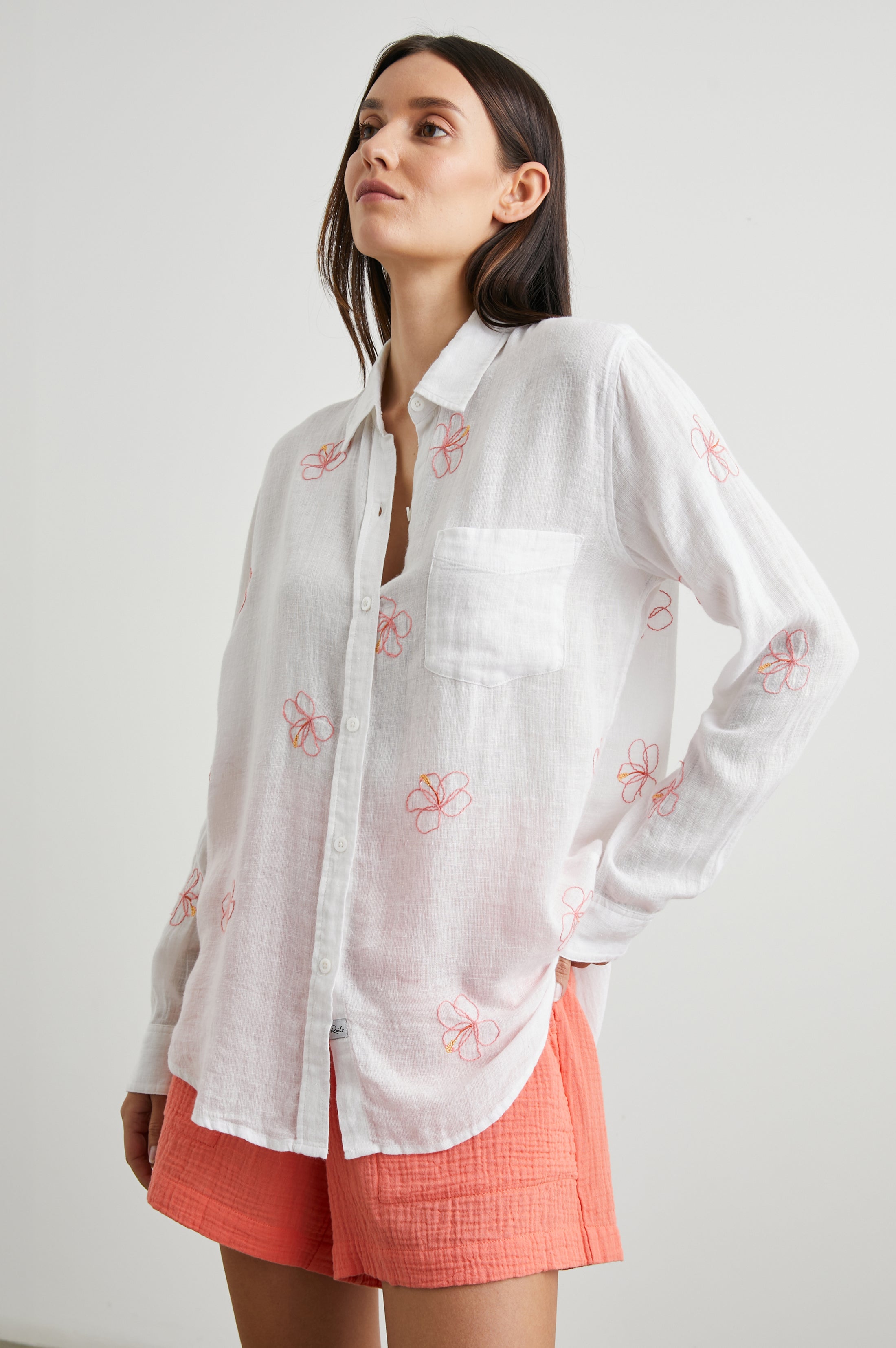 CHARLI HIBISCUS EMBROIDERY L/S SHIRT