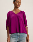 LUNA TIE SLEEVE V-NECK BLOUSE