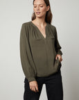 POSIE RAYON CHALLIS LONG SLEEVE BLOUSE