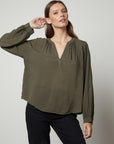 POSIE RAYON CHALLIS LONG SLEEVE BLOUSE