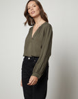 POSIE RAYON CHALLIS LONG SLEEVE BLOUSE