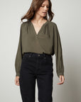 POSIE RAYON CHALLIS LONG SLEEVE BLOUSE