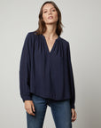 POSIE RAYON CHALLIS LONG SLEEVE BLOUSE