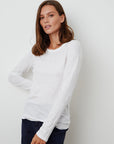 model wearing liz city slub crew neck long sleeve tee in white from Velvet