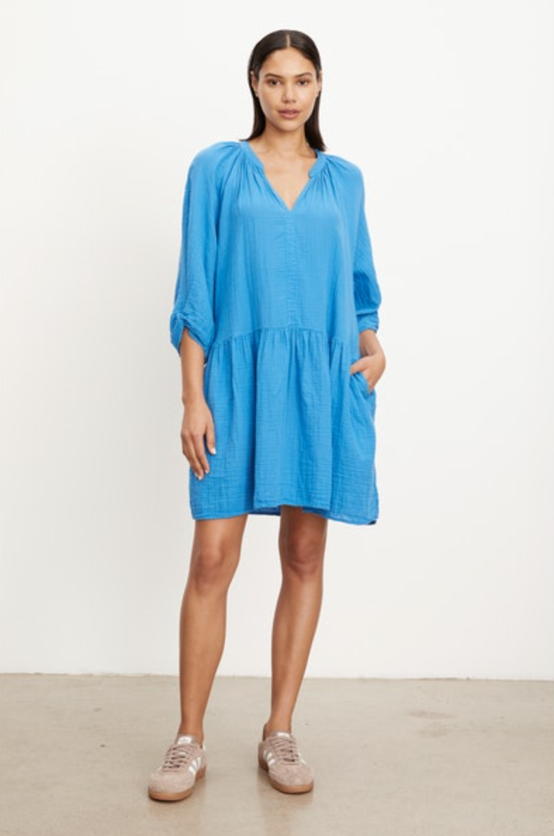 Blue cotton best sale dress