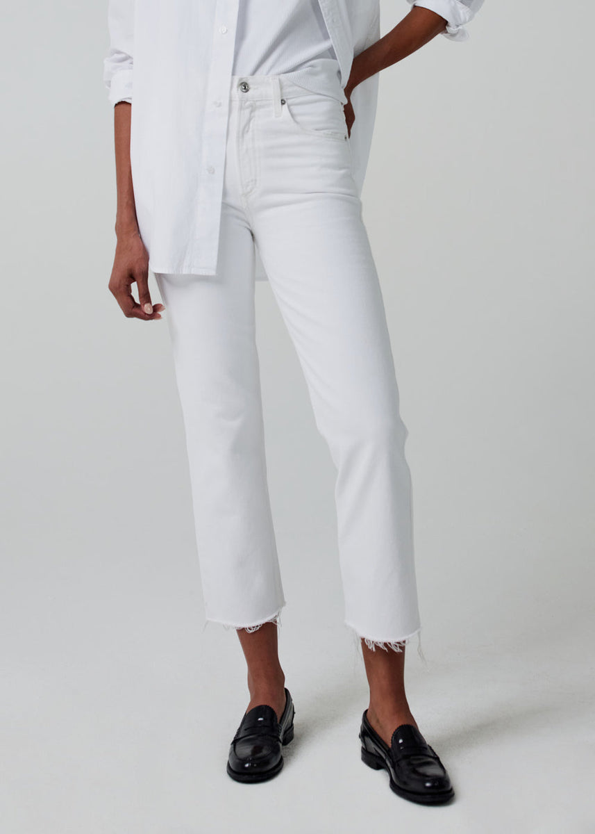 White Cotton Ankle-Length Stove Pipe Jeans – GOELIA