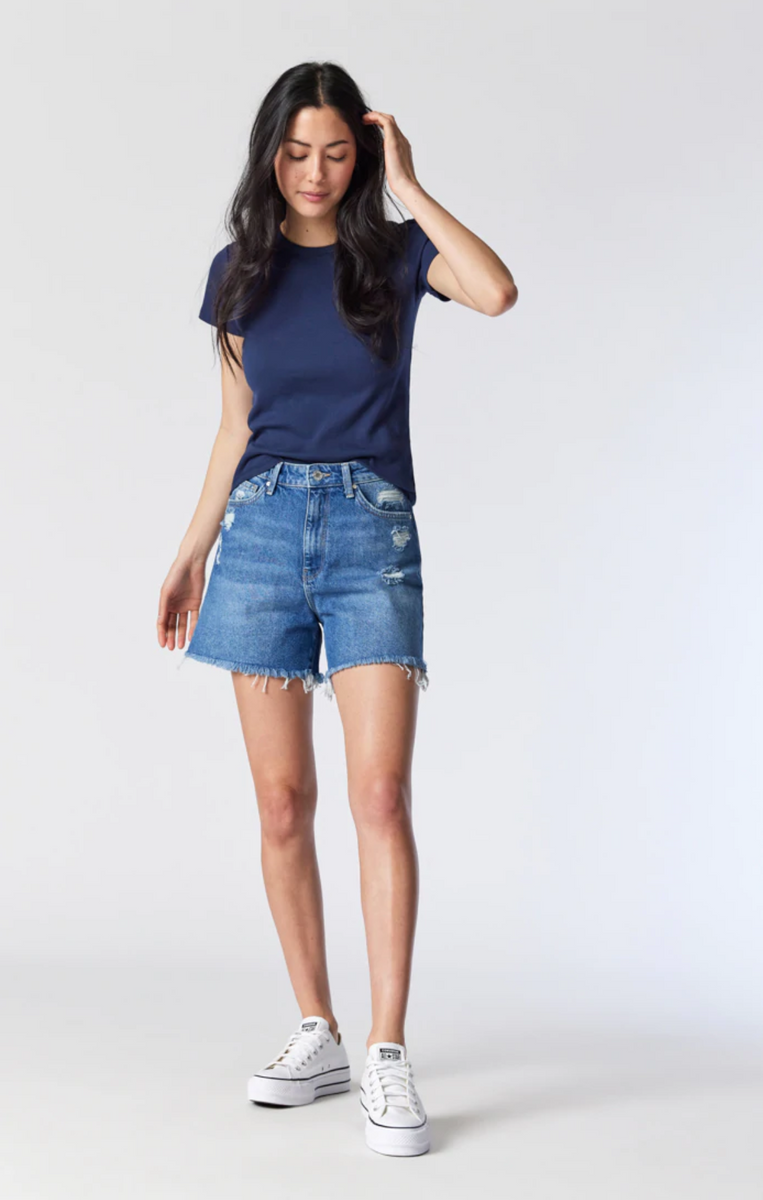 Denim Blue Micro Shorts With AB Crystals Detail -  Canada