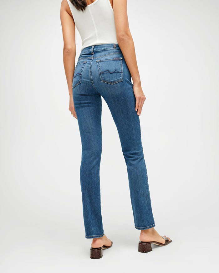 Womens 7 For All Mankind blue Kimmie Mid-Rise Straight-Leg Jeans