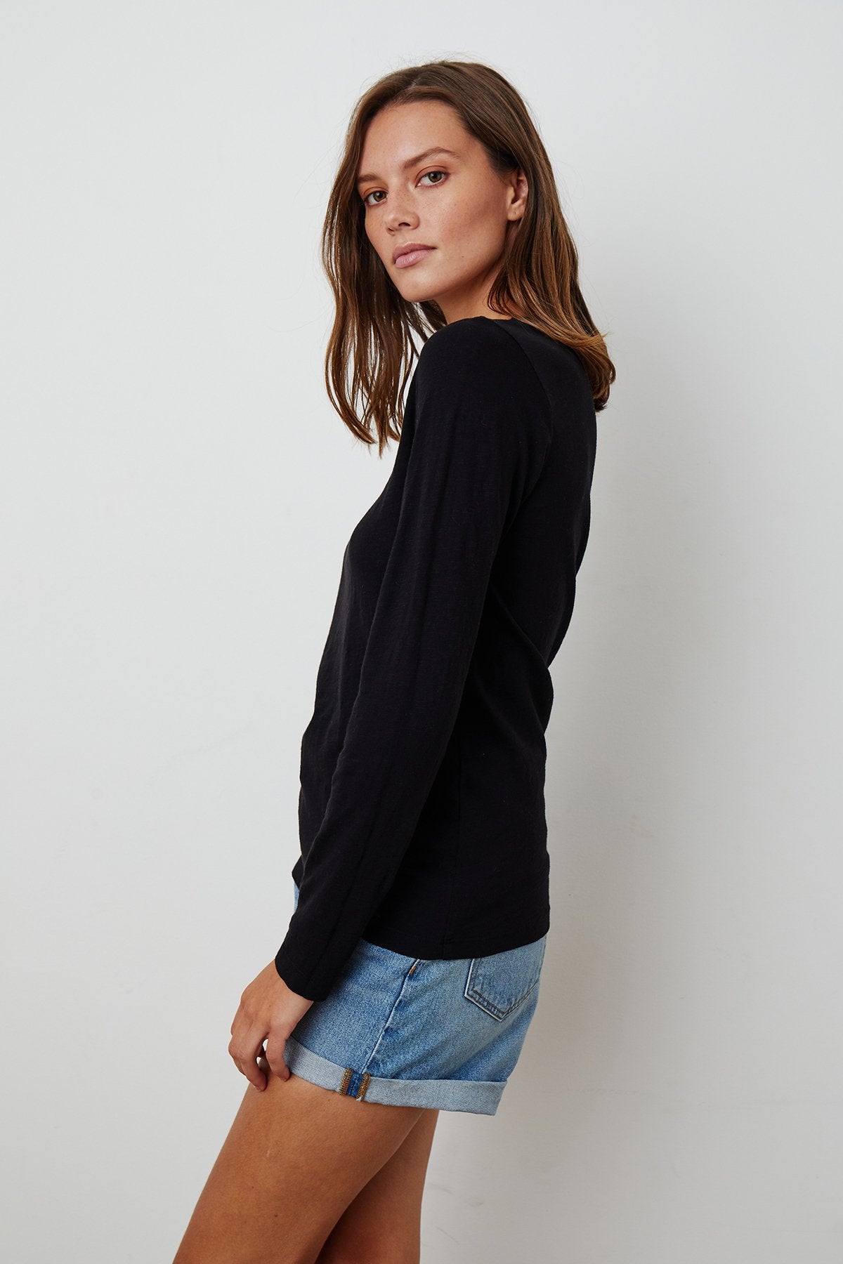 LIZ CITY SLUB CREW NECK LONG SLEEVE TEE