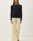 SHIRRED BOATNECK TOP