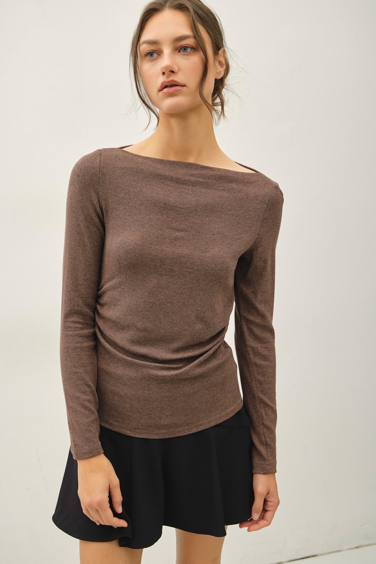 SHIRRED BOATNECK TOP