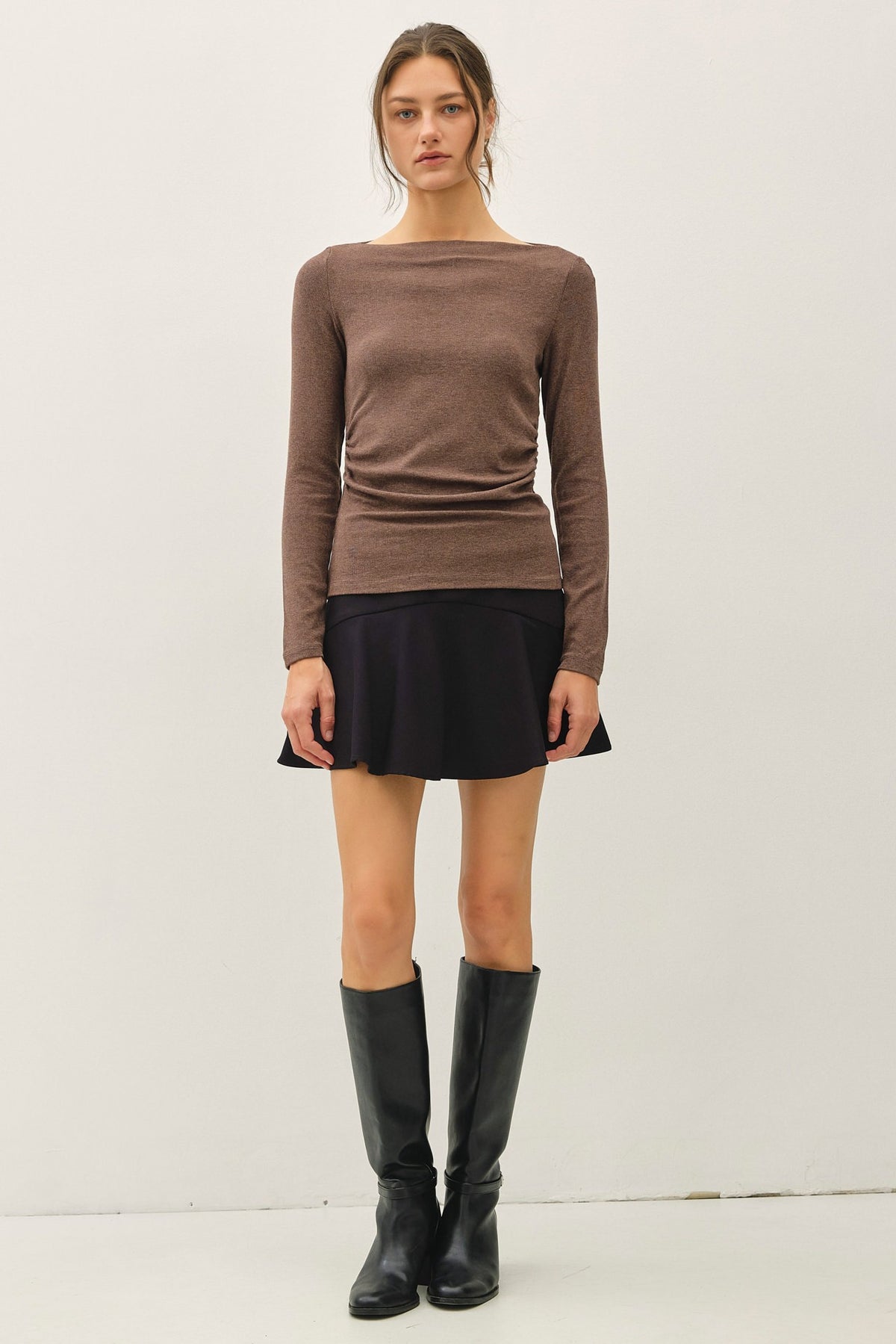 SHIRRED BOATNECK TOP