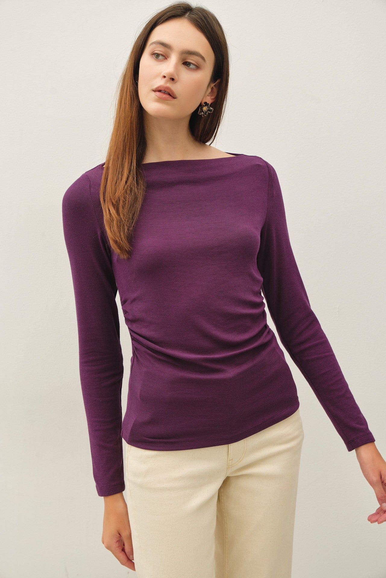 SHIRRED BOATNECK TOP
