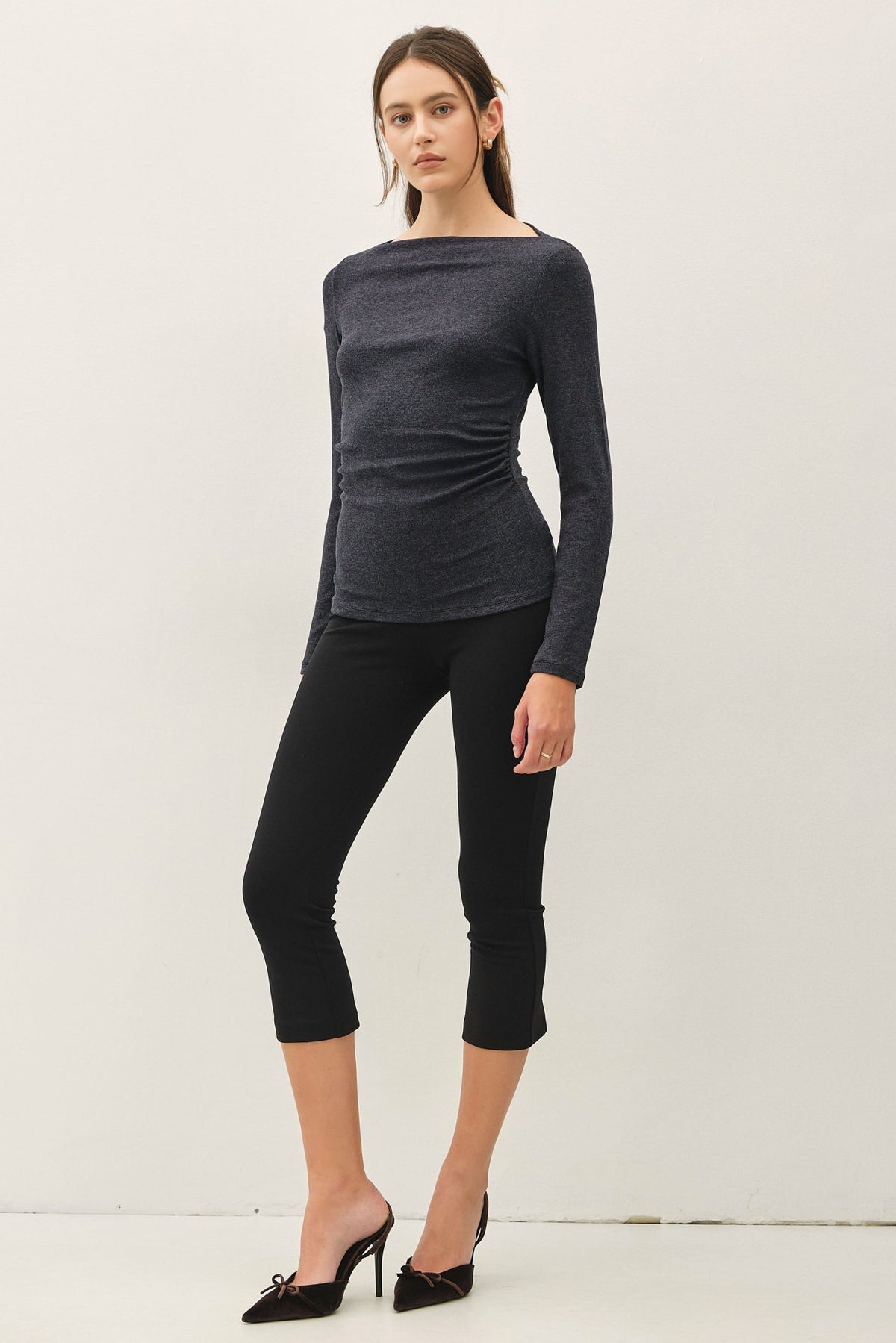 SHIRRED BOATNECK TOP