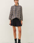 RUFFLE NECK PLAID BLOUSE