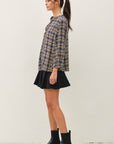 RUFFLE NECK PLAID BLOUSE