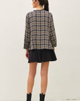 RUFFLE NECK PLAID BLOUSE