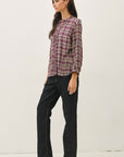 RUFFLE NECK PLAID BLOUSE