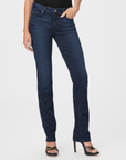 waist down front view of the skyline mid rise straight jean from paige in manifesto dark blue