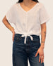 LINEN TIE FRONT POPOVER SHORT SLEEVE BLOUSE
