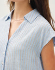 STRIPED LINEN BLEND V-NECK BLOUSE
