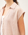 STRIPED LINEN BLEND V-NECK BLOUSE