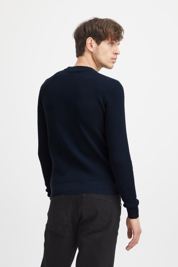 KARLO STRUCTURED CREW NECK SWEATER - Dark Navy