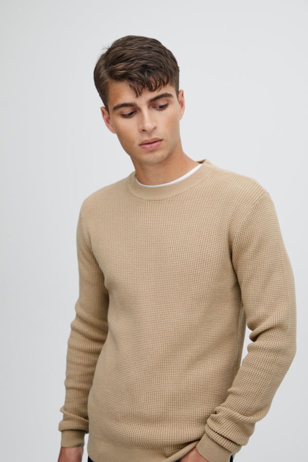 KARLO STRUCTURED CREW NECK SWEATER - Lt. Beige