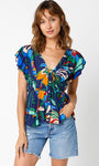 TROPICAL NIGHTS PLEATED RUFFLE BLOUSE