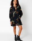FLOWER PRINT LONG SLEEVE DRESS WITH POCKETS