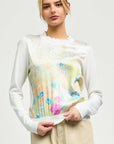 FLORAL SATIN FRONT KNIT TOP