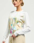 FLORAL SATIN FRONT KNIT TOP