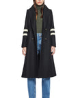 YVETTE VARSITY STRIPE LONG WOOL COAT