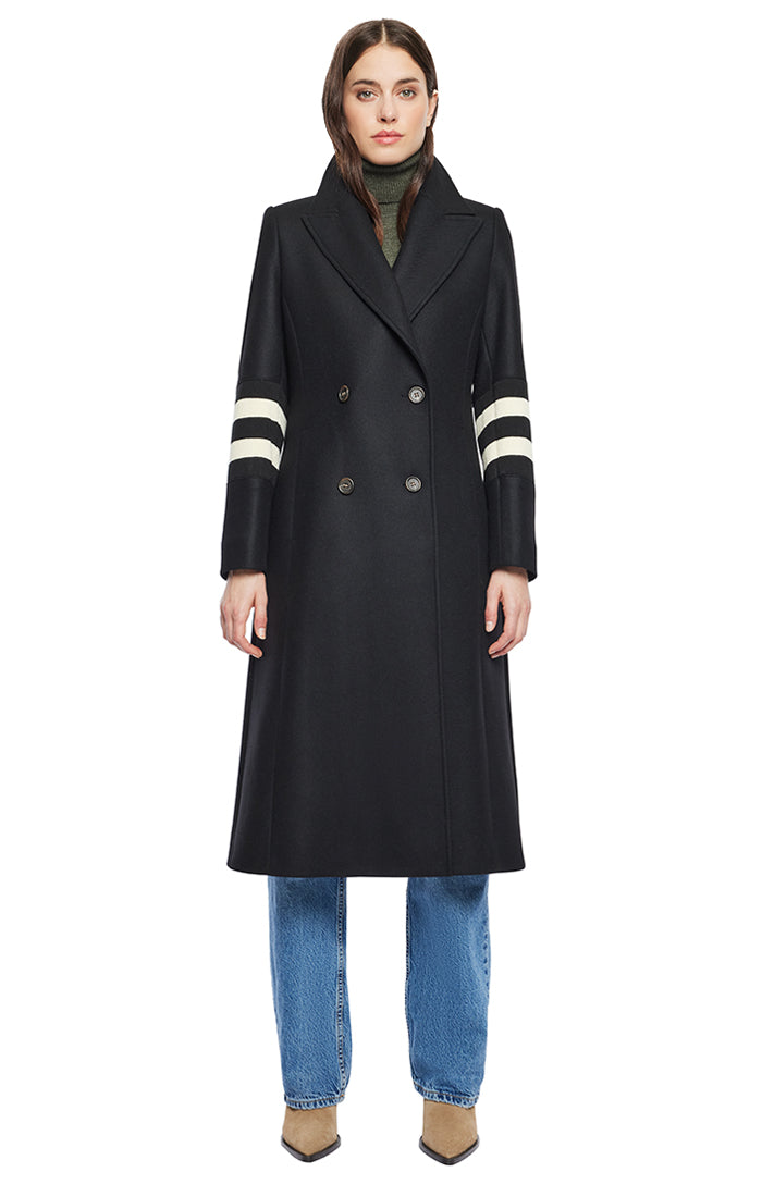 YVETTE VARSITY STRIPE LONG WOOL COAT