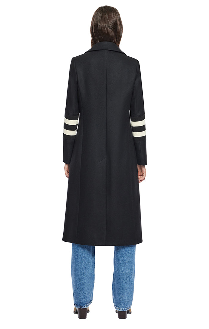 YVETTE VARSITY STRIPE LONG WOOL COAT