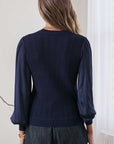 MIXED KNIT TOP WITH SHEER SLEEVE