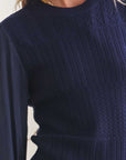 MIXED KNIT TOP WITH SHEER SLEEVE