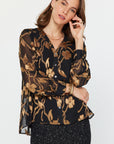 FLORAL JACQUARD V-NECK BLOUSE