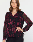 FLORAL JACQUARD V-NECK BLOUSE