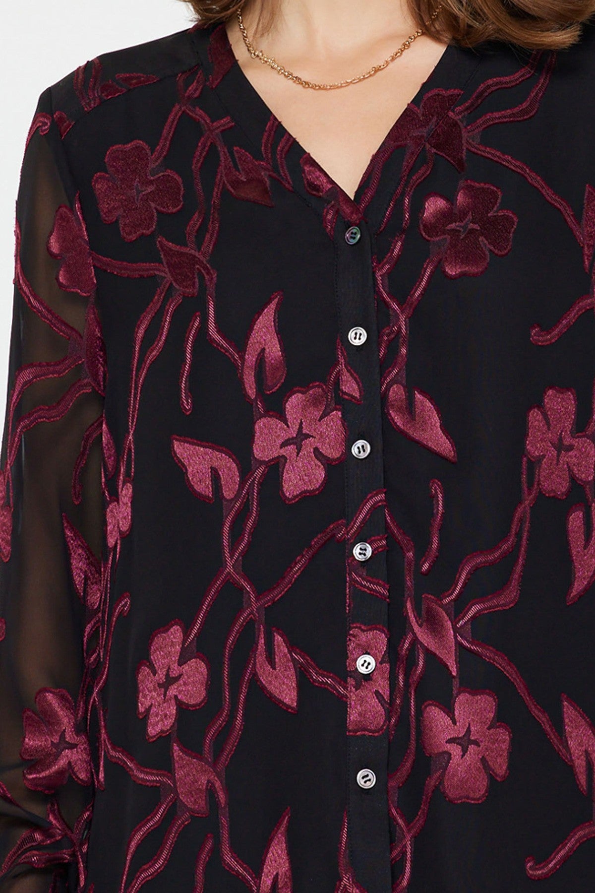 FLORAL JACQUARD V-NECK BLOUSE