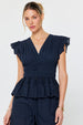 EMBROIDERED V-NECK PEPLUM BLOUSE